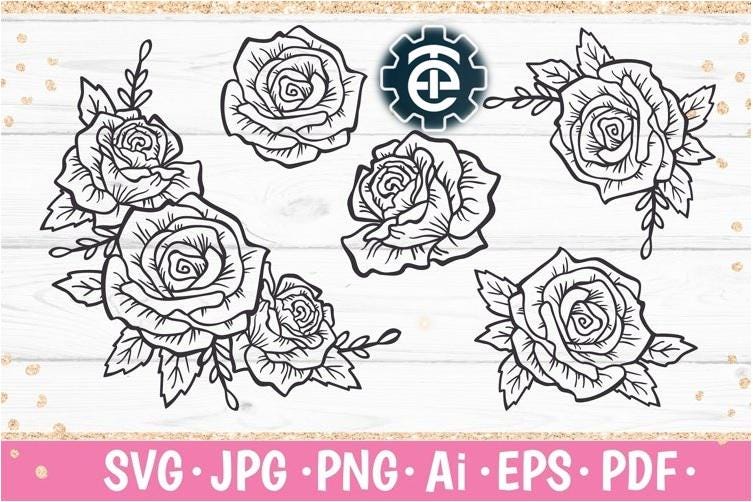 Rose SVG Bundle: Floral Clipart, Wedding Flower Graphics (Digital Download)