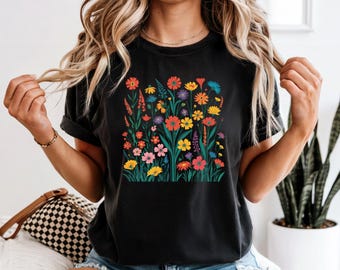 Floral T-Shirt: Unisex Garment-Dyed Ring-Spun Cotton Boho Tee