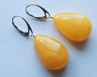 Baltic Amber Earrings Honey Drop Natural Sparkling Natural 1.61 5.6 gram 925 Silver