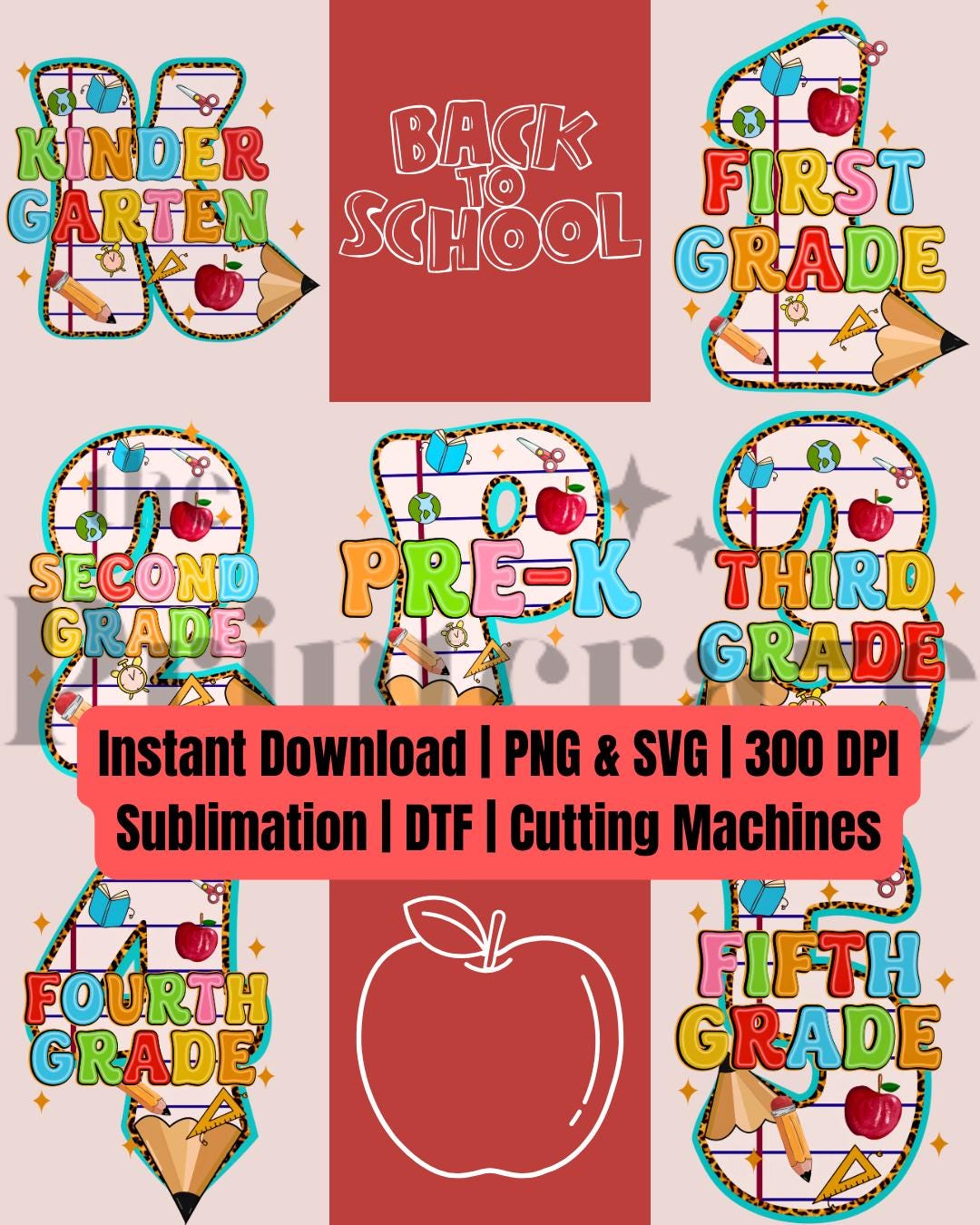 Back to School SVG PNG Bundle: Grade Level Design (digital Download - Etsy
