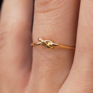 14k Solid Gold Love Knot Ring, Plain Gold Stacking Ring, Midi Ring, Knuckle Ring, Thin Gold Band, 925 Sterling Silver Ring, Gift for Her