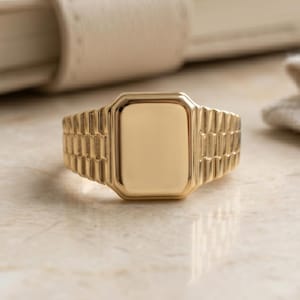 18K Gold Signet Ring for Men, Rectangular Rings, Custom Jewellery, Gifts For Him or Her, Valentine Day Gift for Husband, Mens Jewelry