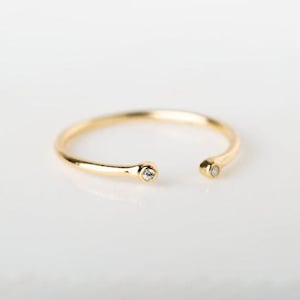 Open Cuff Diamond Ring, CZ Diamond Ring, Gold Toi et Moi Diamond Ring, Open Wedding Band, Dainty Stackable Band for Women, Gifts for Her