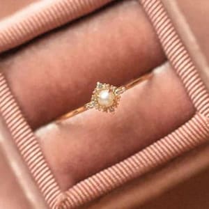 14k Solid Gold Pearl Ring, Dainty Moissanite Engagement Ring for Women, Pearl Solitaire Cute Proposal Ring,  Dainty Promise Gift for Her