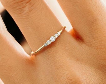 Everyday Style 5 Stone Moissanite Ring, 14k Solid White Gold Five Stone Wedding Band, Anniversary Wedding Ring, Delicate Gift for Women