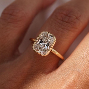 Radiant Cut Moissanite Engagement Ring, Bezel Set Radiant Cut Engagement Ring, Solitaire Engagement Ring, 14K Solid Gold Ring, Gift for Her