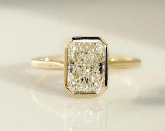 Radiant Cut Moissanite Engagement Ring, Radiant Cut Bezel Set Ring, Radiant Cut Solitaire Ring, 14K Solid Gold Ring, Valentine Gifts For Her