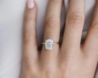 Moissanite Engagement Ring, Elongated Cushion Cut Solitaire Ring, 14K Solid Gold Wedding Ring, Single Diamond Ring, Anniversary Gift for Her