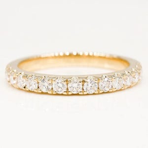 Round Cut Moissanite Pave Wedding Band, Moissanite Ring, 14K Solid Gold Ring, Promise Anniversary Wedding Ring, Dainty Matching Wedding Band