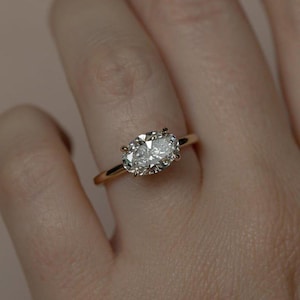 14k Oval Moissanite Engagement Ring, East West Setting Solitaire Engagement Ring, Diamond Ring for Her, Trendy Anniversary Gift For Women