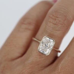 Radiant Cut Moissanite Engagement Ring, Radiant Cut Bezel Set Ring, Solitaire Engagement Ring, Promise Anniversary Ring, Gift For Her