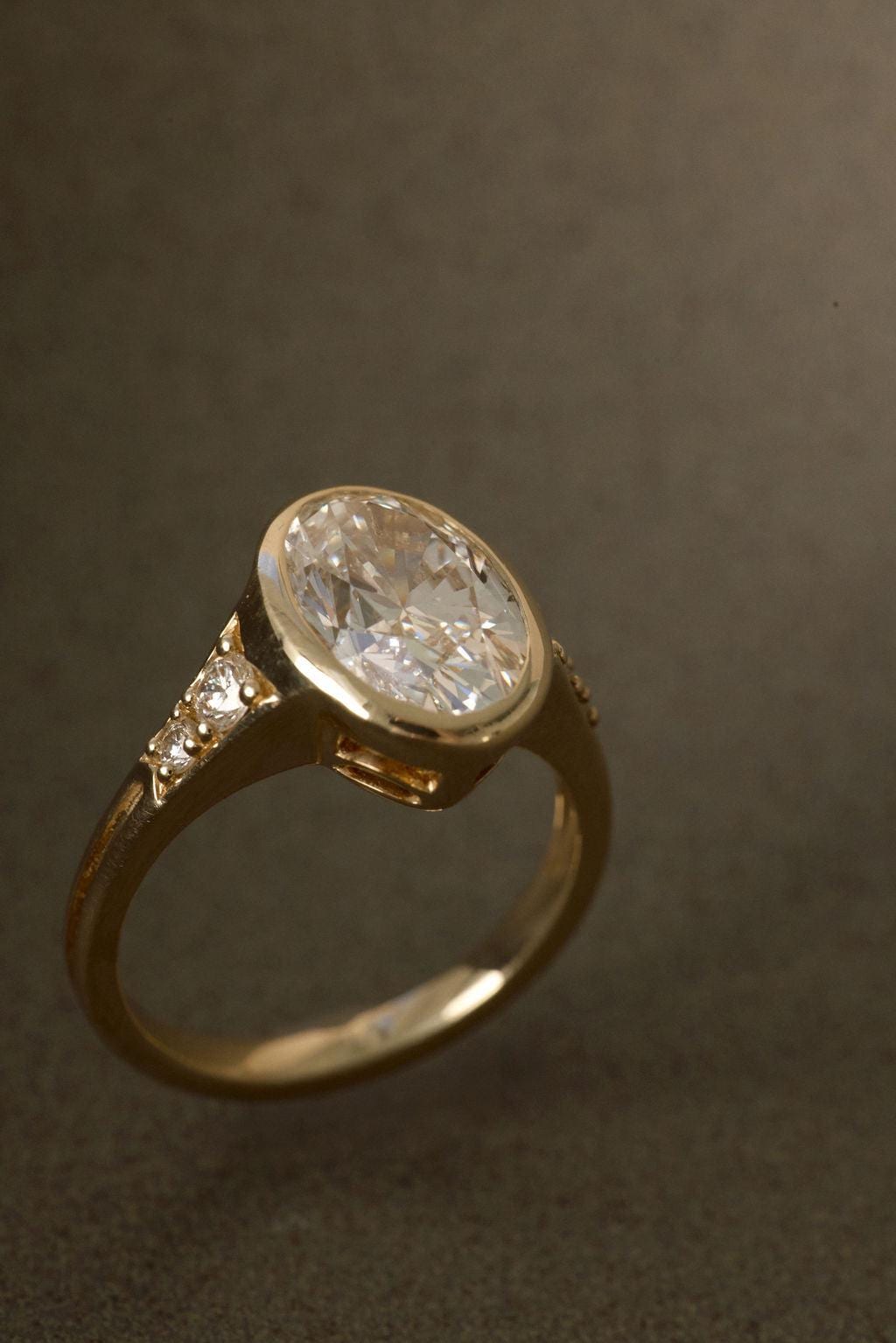 Oval Bezel Set Engagement Ring, Moissanite Wedding Ring, 14K Gold Ring ...