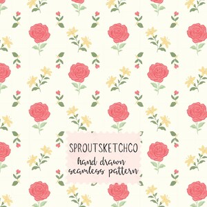 Ros sömlöst mönster juni födelseblomma digitalt papper vintage blommig tapet POD Cottagecore blommigt tyg kommersiellt bruk nedladdning