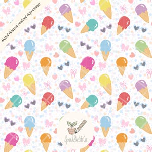 Ice Cream Seamless Pattern 300 DPI PNG Sublimation Design Instant Digital Download Fabric Vinyl DIY Crafts Summer Pattern Coquette Rainbow