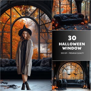 Scary Halloween Window Digital Backdrop: Ghosts, Spooky Background