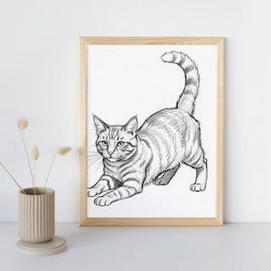 Minimalist Black and White Cat Wall Art