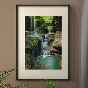 Rainbow Falls Waterfall Print: Watkins Glen NY Home Decor