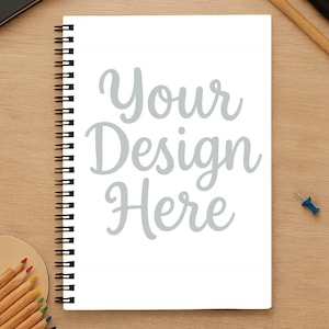 Spiral anteckningsbok Mockup ovanifrån platt lay med Stationery Smart PNG för Canva och Photoshop anteckningsblock mockup