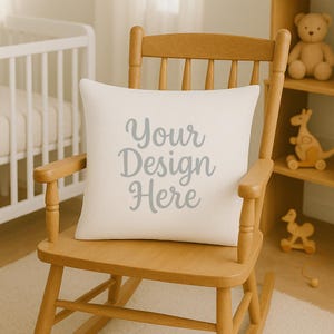 Nursery Pillow Mockup Neutral Rocking Chair Cushion Scene White Cushion PNG Download childrens cushion mock