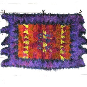 Vintage Scandinavian Rya Rug: 1960s Wool Fiber Art Wall Hanging