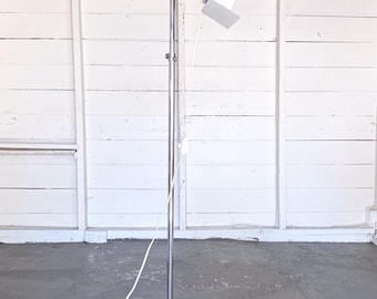 Vintage Chrome Floor Spotlight Lamp with Barn Doors c. 1970's | Architectural Gallery Lighting | Industrial Minimalist Floor Lamp