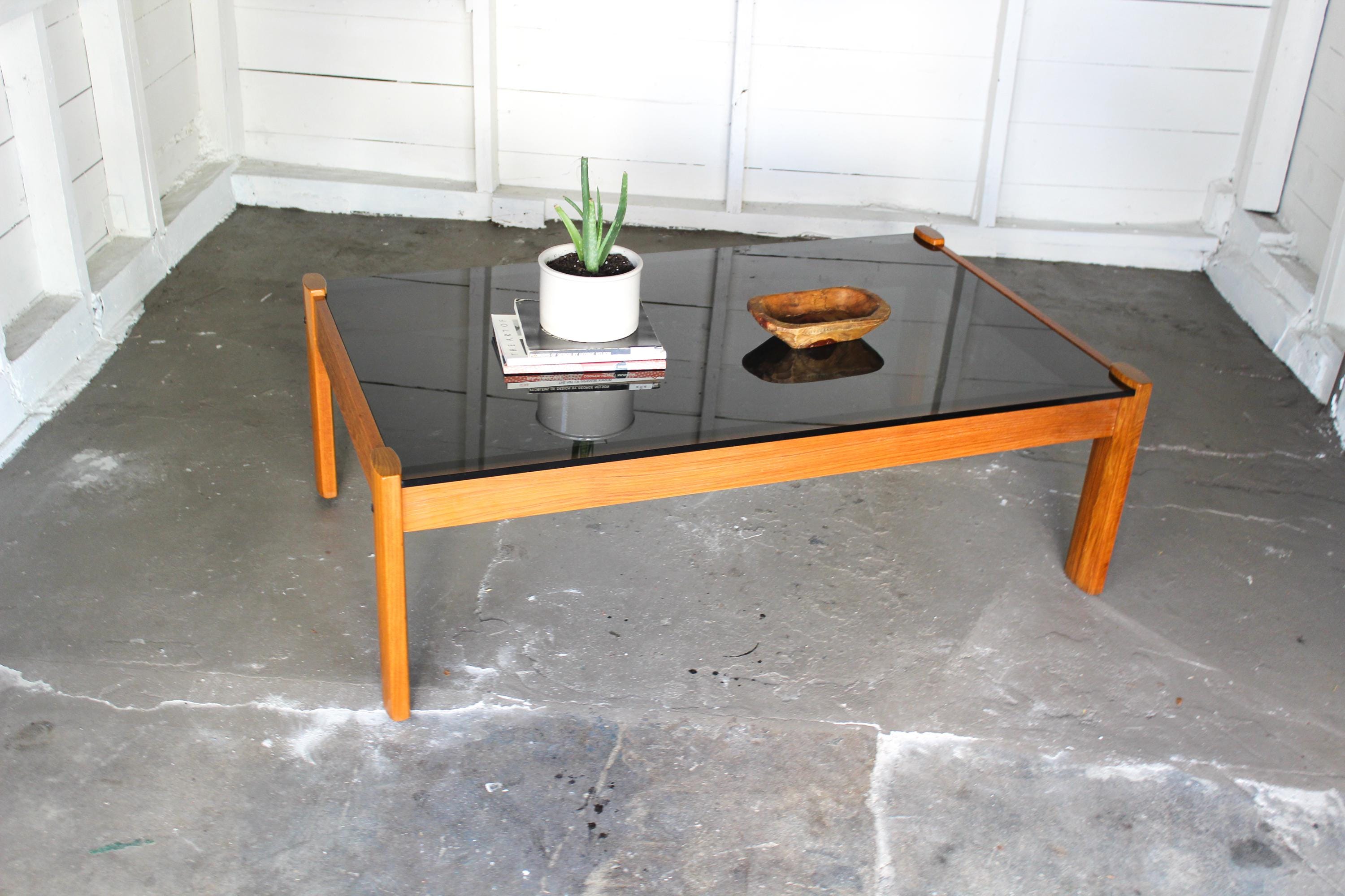 1970s Ekornes Amigo Coffee Table | Teak & Smoked Glass