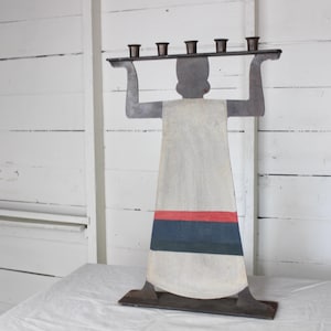 Vintage Folk Art Metal Candelabra circa 1970s