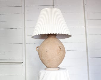Large Vintage Ceramic Table Lamp: Sculptural Pottery Lighting