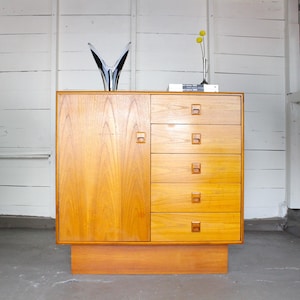 Danish Modern Teak Cabinet | 1960s Scandinavian Storage Chest with Drawers & Door