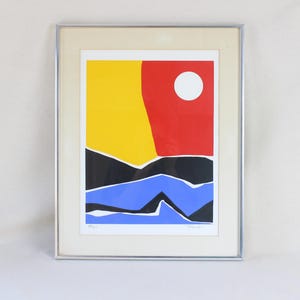 Victor Rosado Signed Abstract Serigraph in Primary Colors | Mid-Century Modern Screenprint