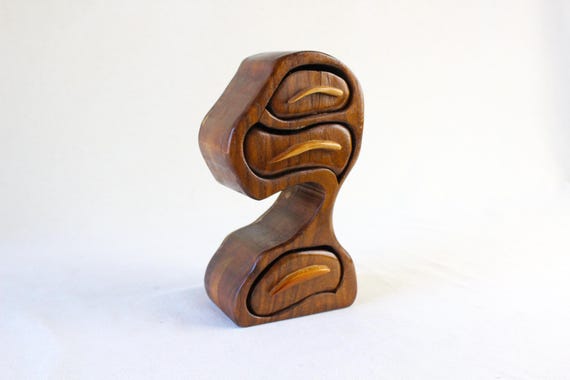 Sculptural Wood Jewelry Box, c.1970s | Unique Handcrafted Jewelry Box With Biomorphic Form