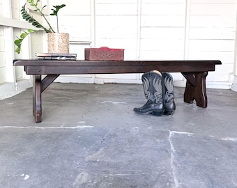 Brutalist Wood Bench c. 1960's | Sculptural Long Coffee Table