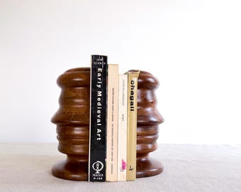 Sculptural Vintage Walnut Bookends c. 1970's | Mid Century Modern Figural Wood Bookends | Brutalist Decor