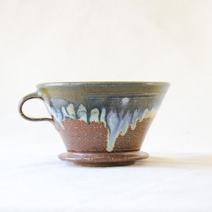 Vintage Studio Pottery Coffee Dripper | Hand-Thrown Ceramic Pour-Over Brewer with Drip Glaze