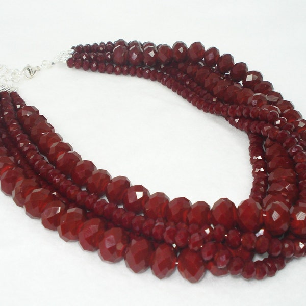 Rockin Red Multi Strand Beaded Necklace and Earring Set