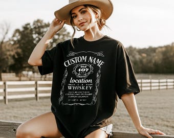 Camiseta personalizada con etiqueta de whisky, diseño vintage de destilería, regalo de bar personalizado