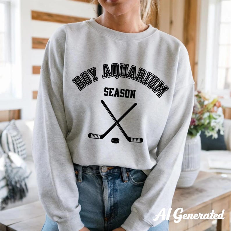 Boy Aquarium Varsity Sweatshirt, Cotton Hockey Season Crewneck image 2