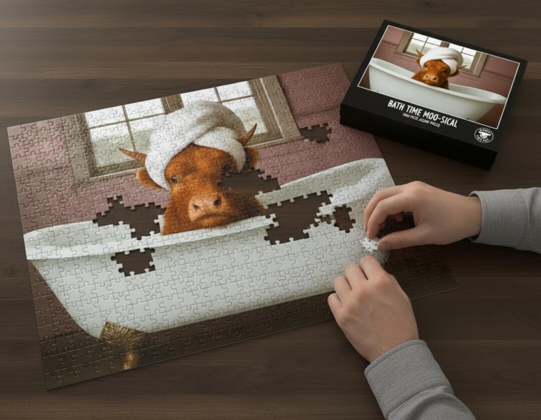 Spa Puzzled Highland Cow Spa Puzzle, Glossy Animal Jigsaw Gift - Etsy