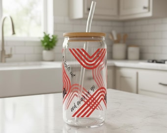 Retro Wave Ferrari Formula 1 Tempered Glass Sipper, Bamboo Lid