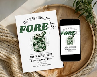 Fore-Tee Golf Party Invite - 40th Birthday, Country Club Style
