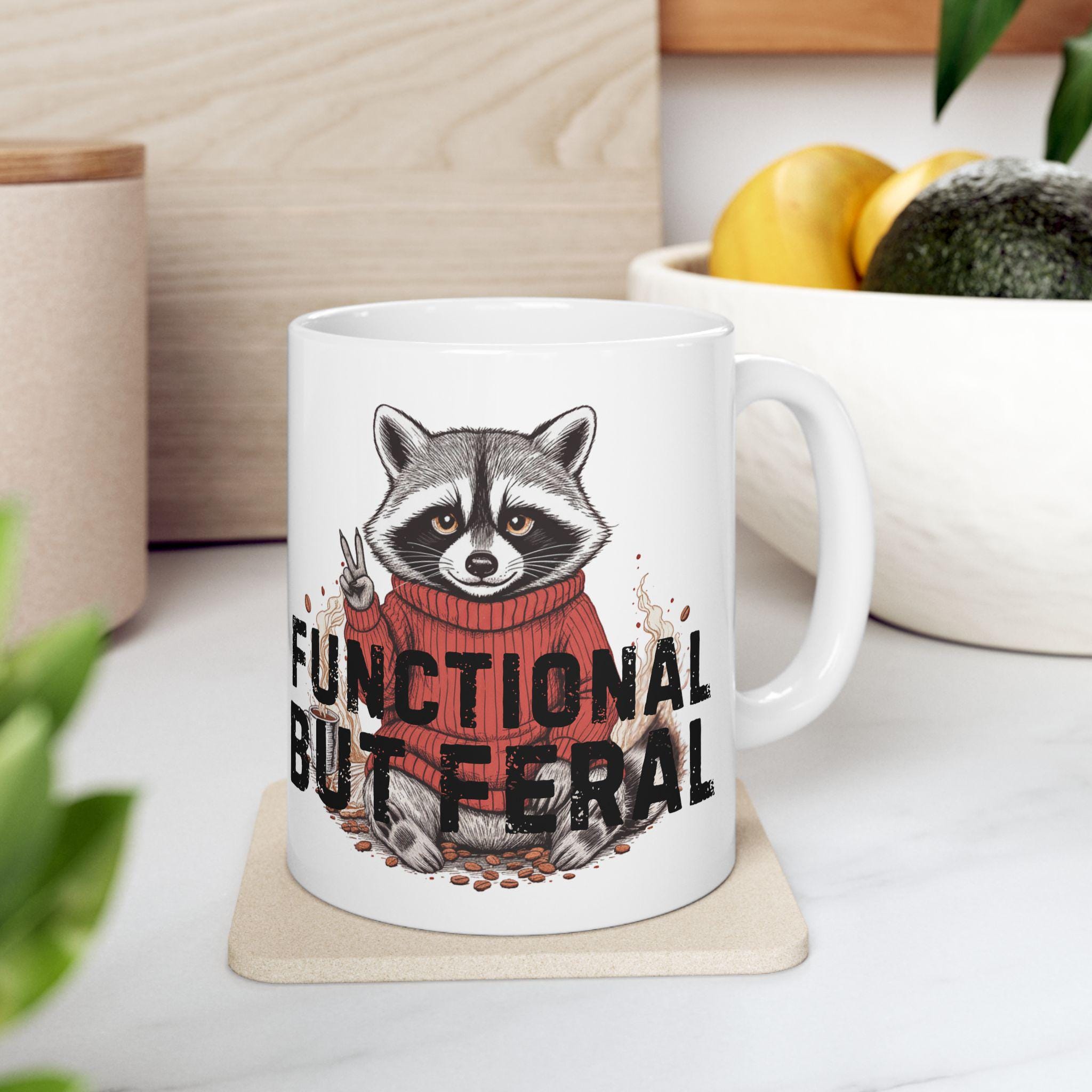 Coloured Drawing Or Pattern Stereo Little Raccoon Ceramic Ceramic Cup Mug Cup Cute Animal Expression - View #2