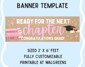 Next Chapter Bookish Graduation Sign, Hand Painted Look Printable Banner Template