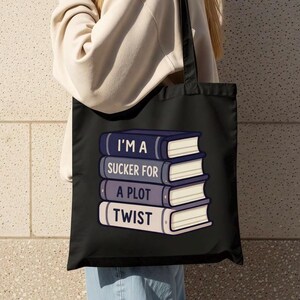Sucker for a Plot Twist Canvas Tote, Book Lover Reading Gift, Bookish Carryall