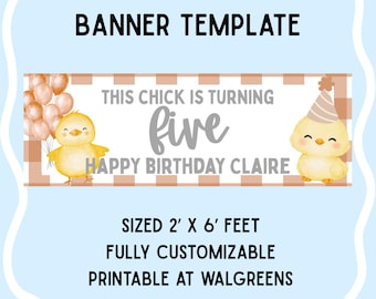 This Chick Turns Birthday Banner Template, Hand-Painted Farmhouse Design