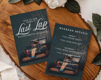 Last Lap Racing Weekend Bachelorette Invitation Itinerary, Grand Prix Hen Do Invitation