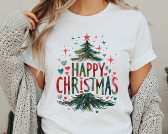 Happy Christmas T-Shirt, Holiday Xmas Tree Tee