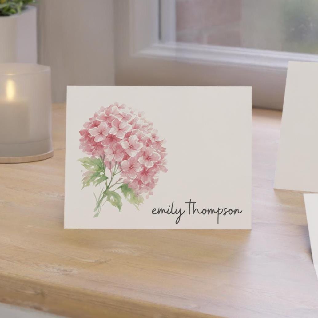 Floral Stationery Set, Pink Hydrangea Watercolor (personalized Cards ...