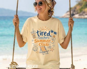 Tired Teacher Summer Club T-Shirt, End of Year Gift, Cotton Teaching Break Tee