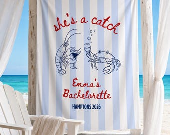 She's a Catch Custom Bachelorette Tapestry, Girls Weekend Wall Sign, Preppy Wedding Decor