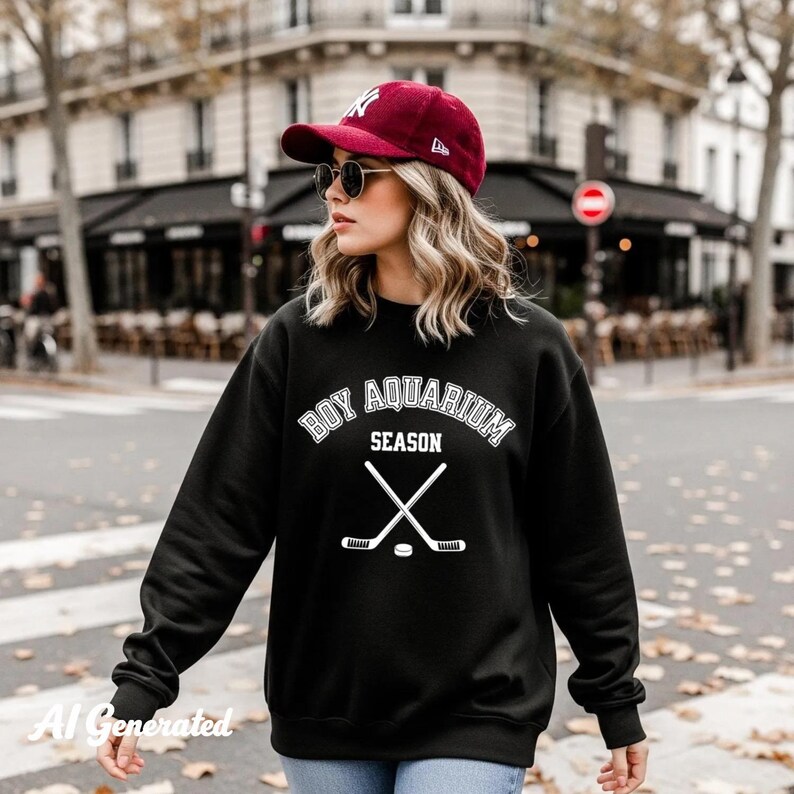 Boy Aquarium Varsity Sweatshirt, Cotton Hockey Season Crewneck image 5